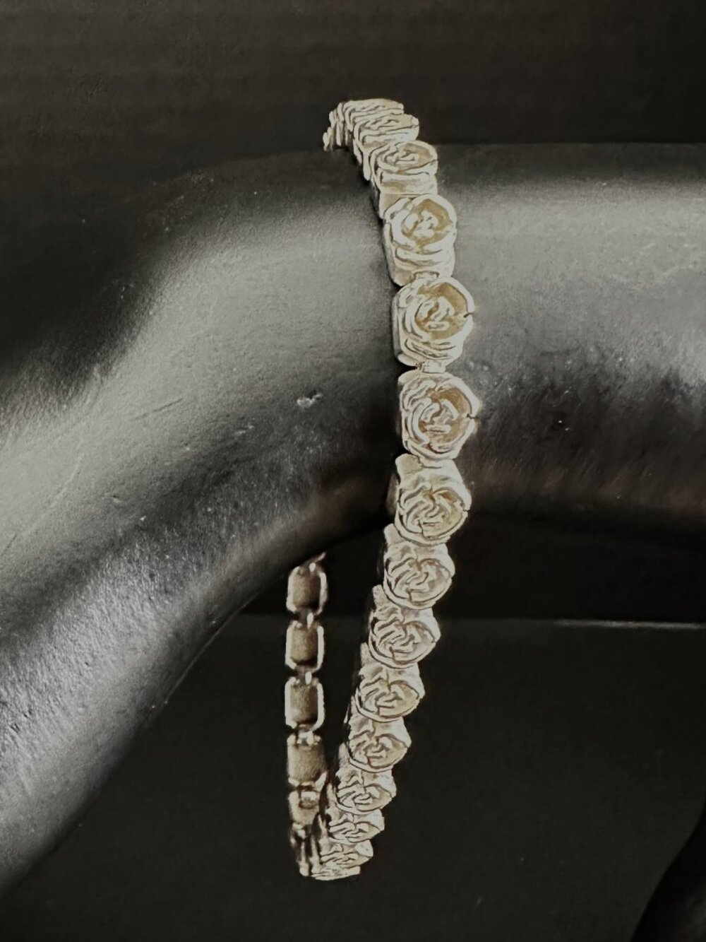 925 Sterling Silver Rose Link Bracelet | 8” Floral Design | 16.5g Vintage Style